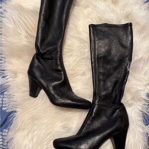 Prada Black Leather Heeled Boots
